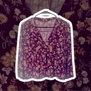 Vince Camuto Brown Floral 3/4 Sleeve Blouse